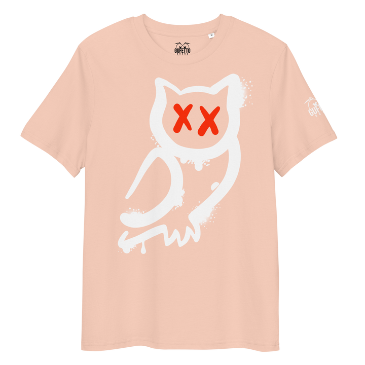 Maglietta in cotone organico unisex GUFETTO 1 BIANCO OCCHI ROSSI - Gufetto Brand 