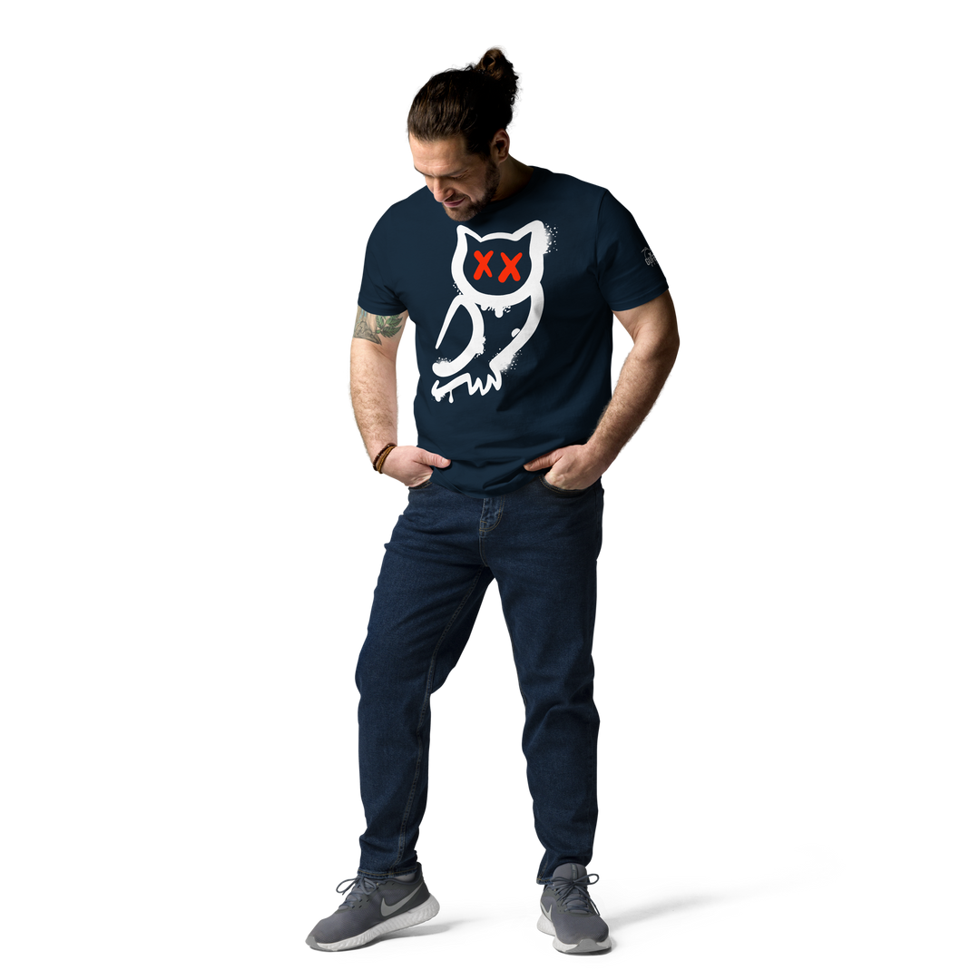 Maglietta in cotone organico unisex GUFETTO 1 BIANCO OCCHI ROSSI - Gufetto Brand 