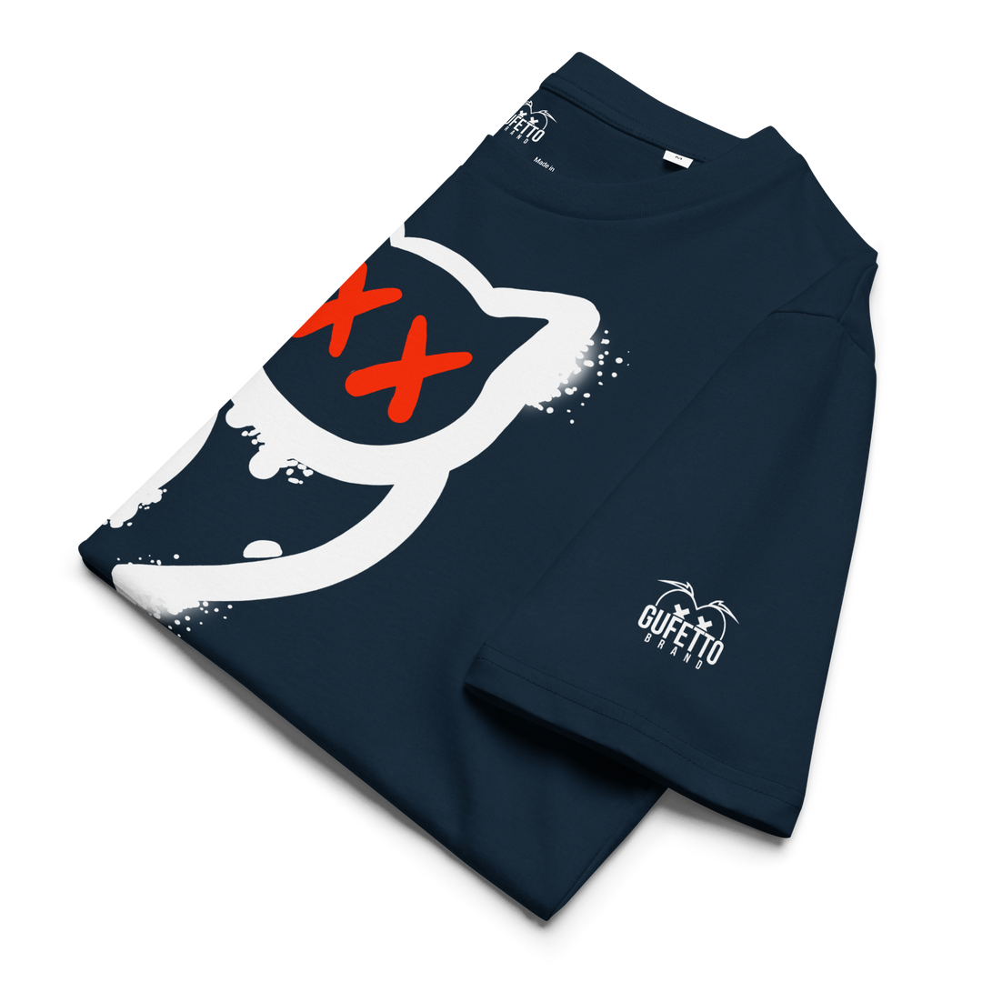 Maglietta in cotone organico unisex GUFETTO 1 BIANCO OCCHI ROSSI - Gufetto Brand 