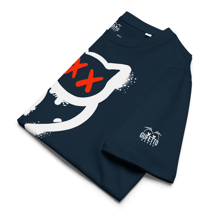 Maglietta in cotone organico unisex GUFETTO 1 BIANCO OCCHI ROSSI - Gufetto Brand 