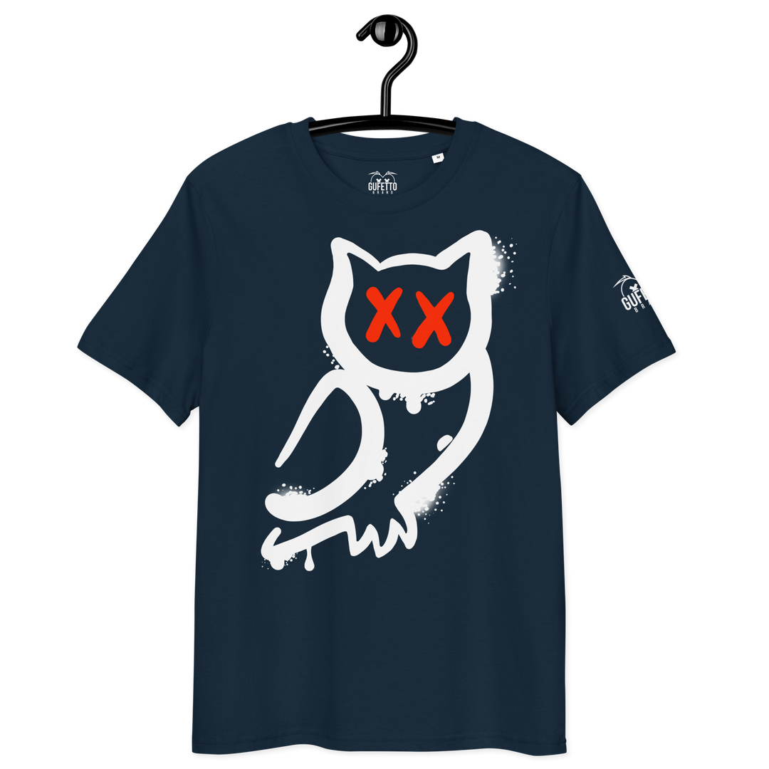 Maglietta in cotone organico unisex GUFETTO 1 BIANCO OCCHI ROSSI - Gufetto Brand 