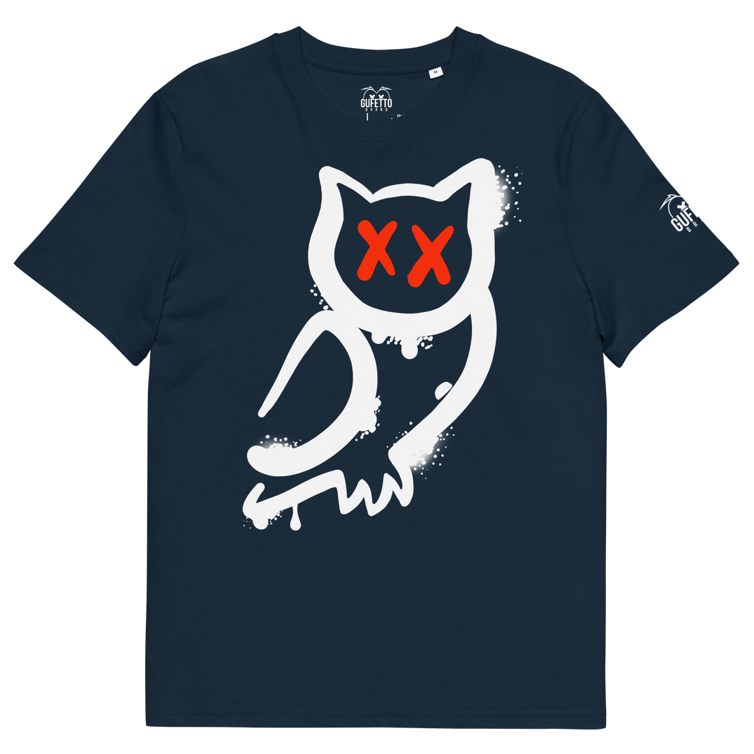 Maglietta in cotone organico unisex GUFETTO 1 BIANCO OCCHI ROSSI - Gufetto Brand 