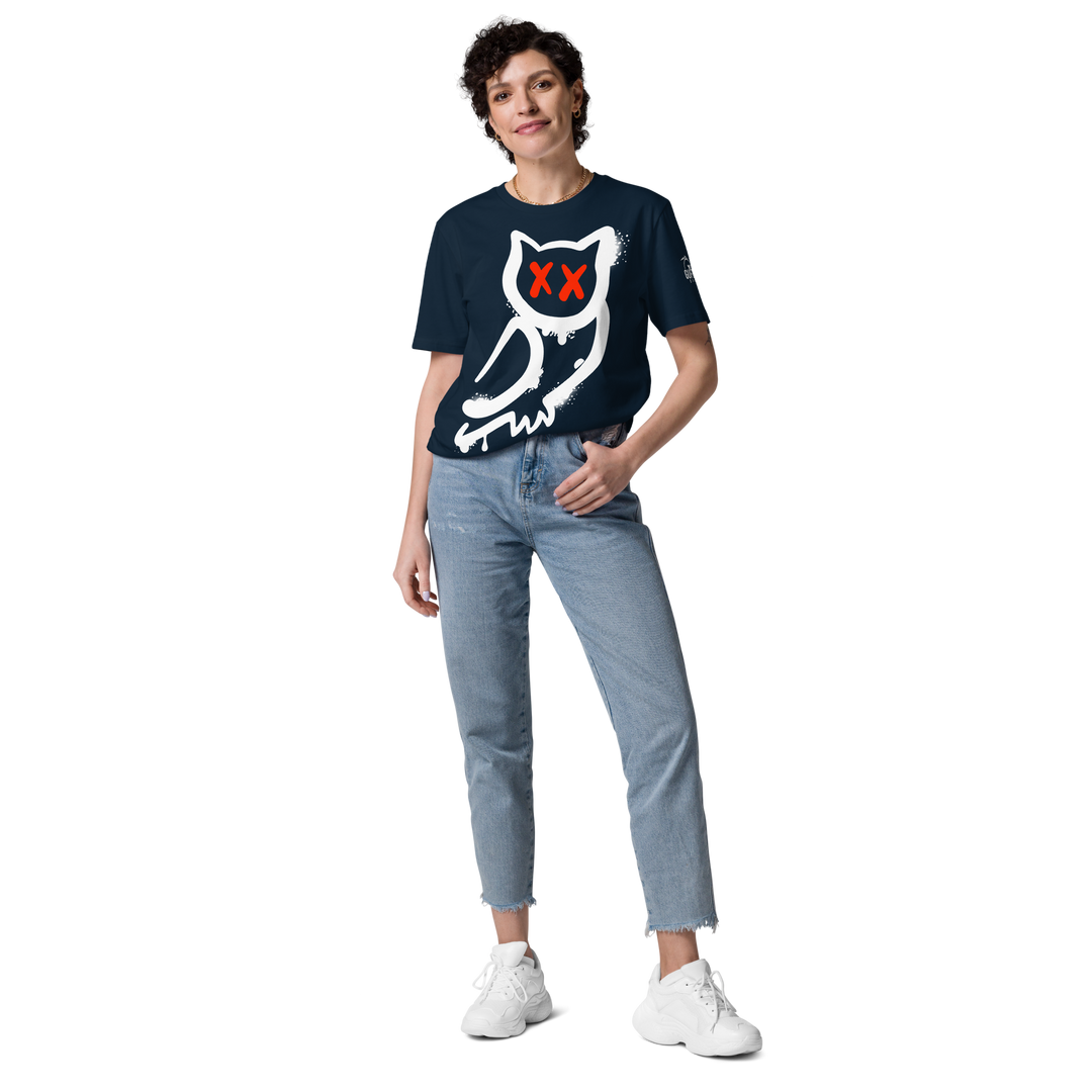 Maglietta in cotone organico unisex GUFETTO 1 BIANCO OCCHI ROSSI - Gufetto Brand 