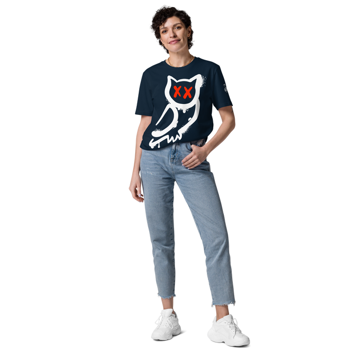 Maglietta in cotone organico unisex GUFETTO 1 BIANCO OCCHI ROSSI - Gufetto Brand 