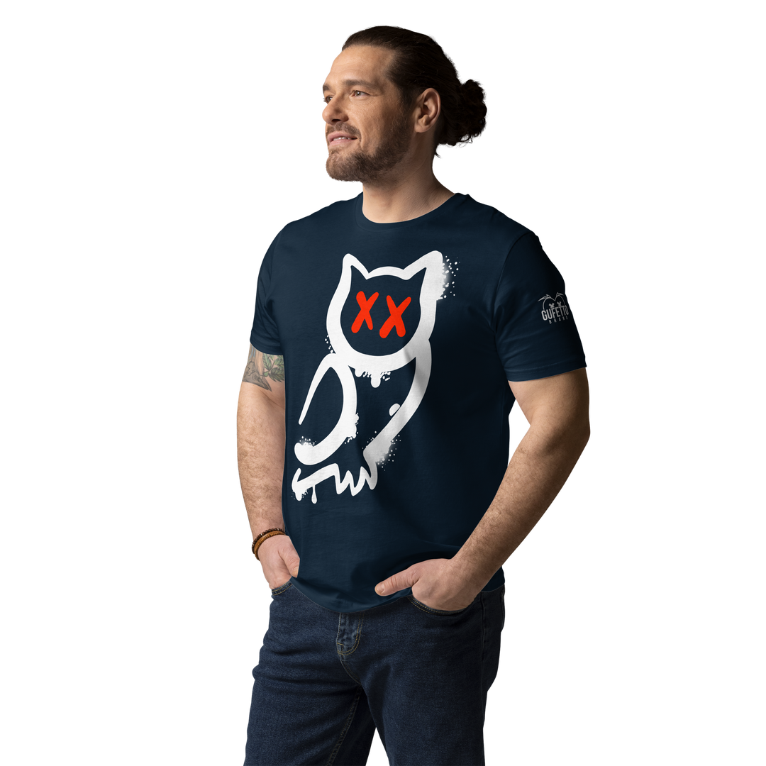 Maglietta in cotone organico unisex GUFETTO 1 BIANCO OCCHI ROSSI - Gufetto Brand 