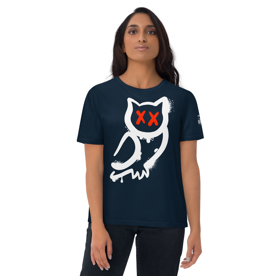 Maglietta in cotone organico unisex GUFETTO 1 BIANCO OCCHI ROSSI - Gufetto Brand 