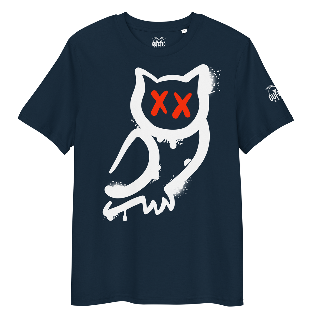 Maglietta in cotone organico unisex GUFETTO 1 BIANCO OCCHI ROSSI - Gufetto Brand 