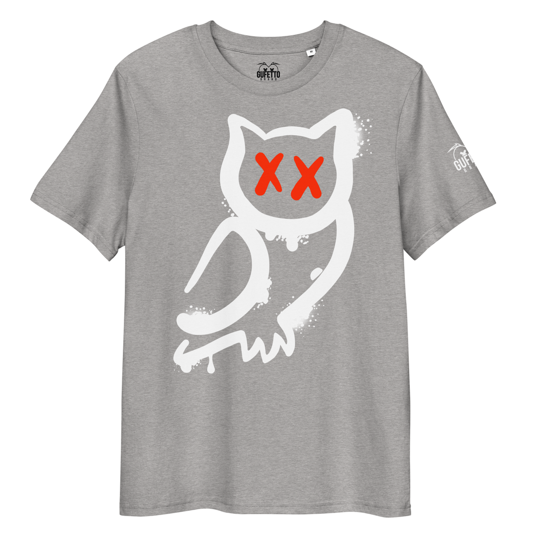 Maglietta in cotone organico unisex GUFETTO 1 BIANCO OCCHI ROSSI - Gufetto Brand 