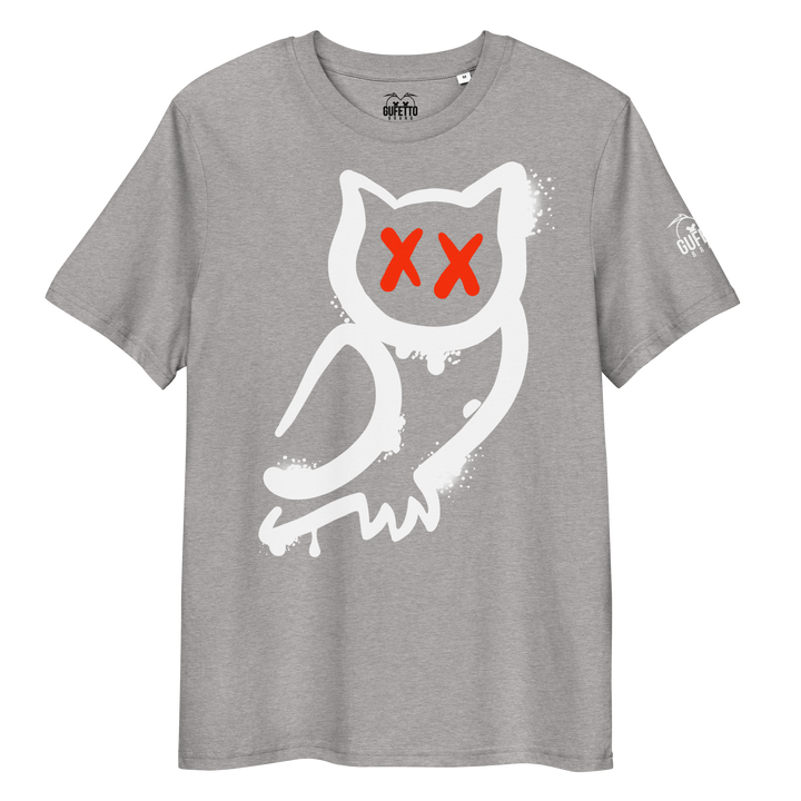 Maglietta in cotone organico unisex GUFETTO 1 BIANCO OCCHI ROSSI - Gufetto Brand 