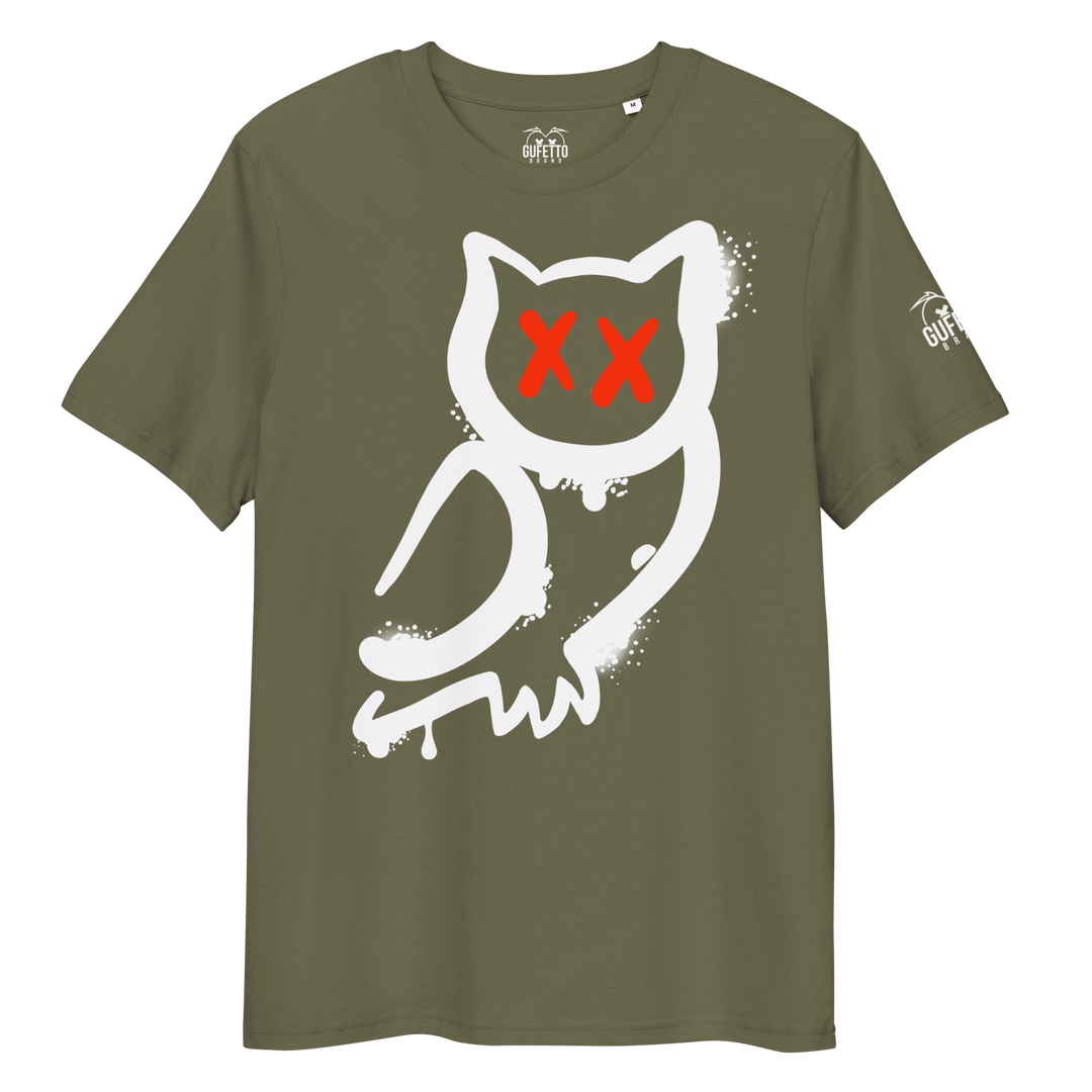 Maglietta in cotone organico unisex GUFETTO 1 BIANCO OCCHI ROSSI - Gufetto Brand 