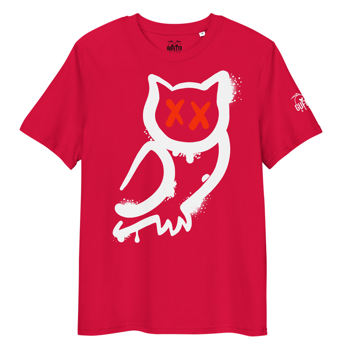 Maglietta in cotone organico unisex GUFETTO 1 BIANCO OCCHI ROSSI - Gufetto Brand 