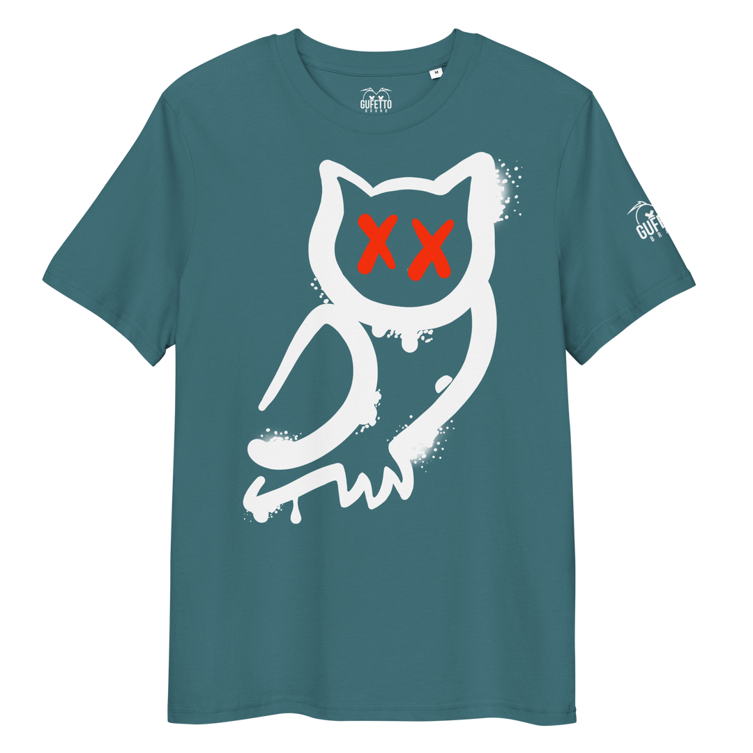 Maglietta in cotone organico unisex GUFETTO 1 BIANCO OCCHI ROSSI - Gufetto Brand 