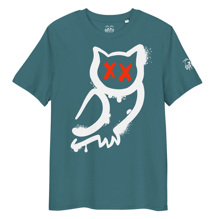 Maglietta in cotone organico unisex GUFETTO 1 BIANCO OCCHI ROSSI - Gufetto Brand 