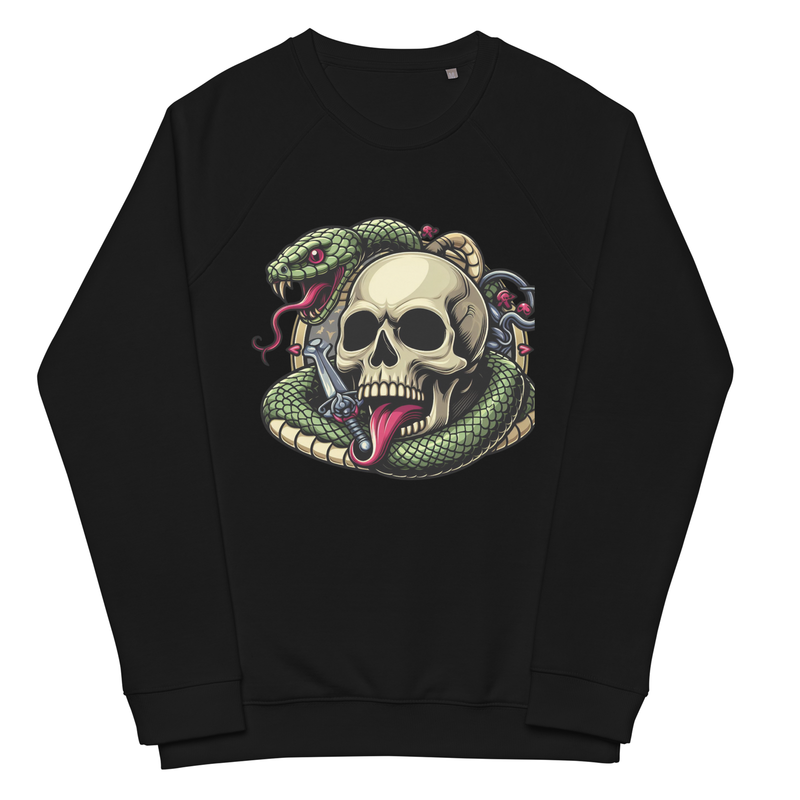 Felpa raglan in tessuto organico unisex SKULL DARK - Gufetto Brand 