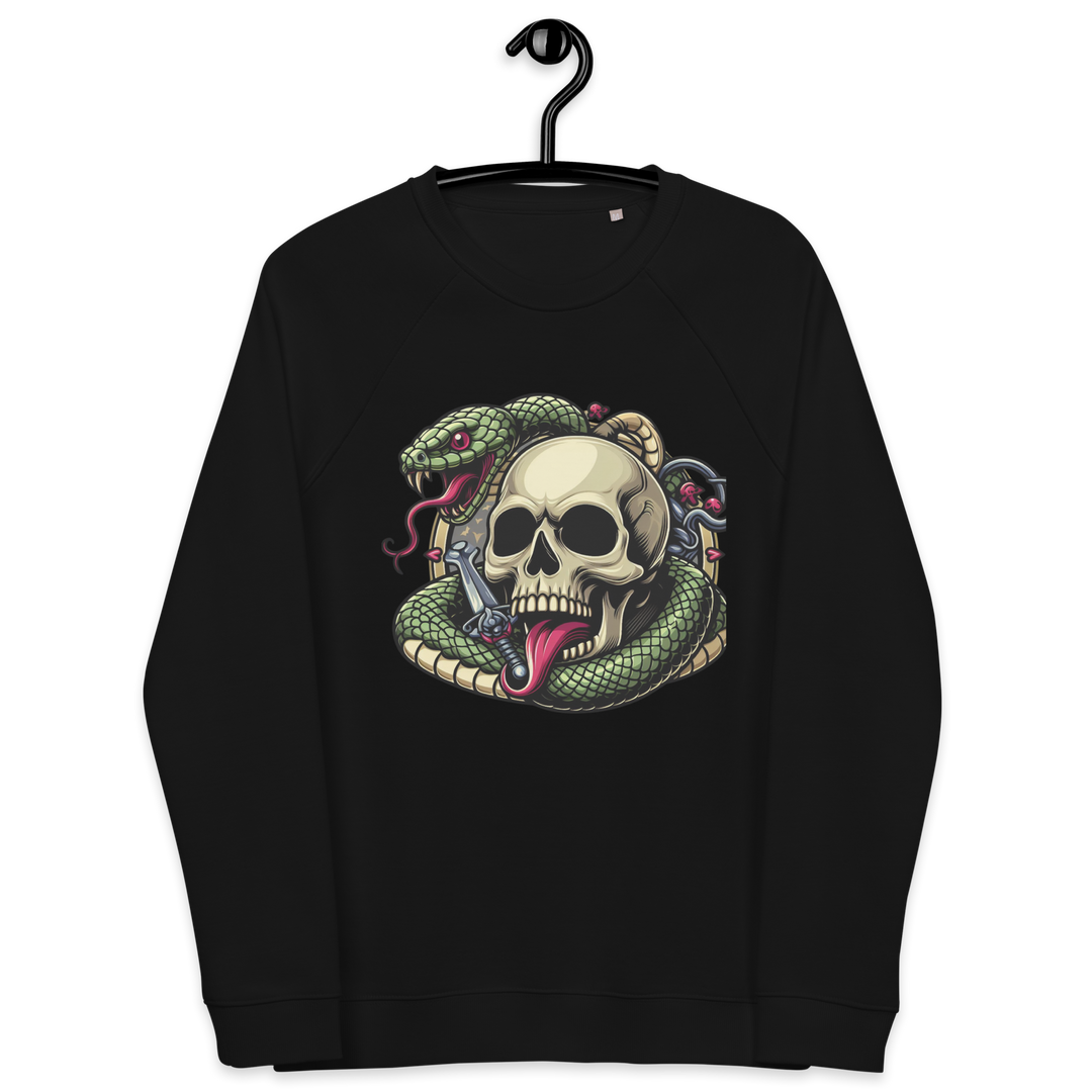 Felpa raglan in tessuto organico unisex SKULL DARK - Gufetto Brand 