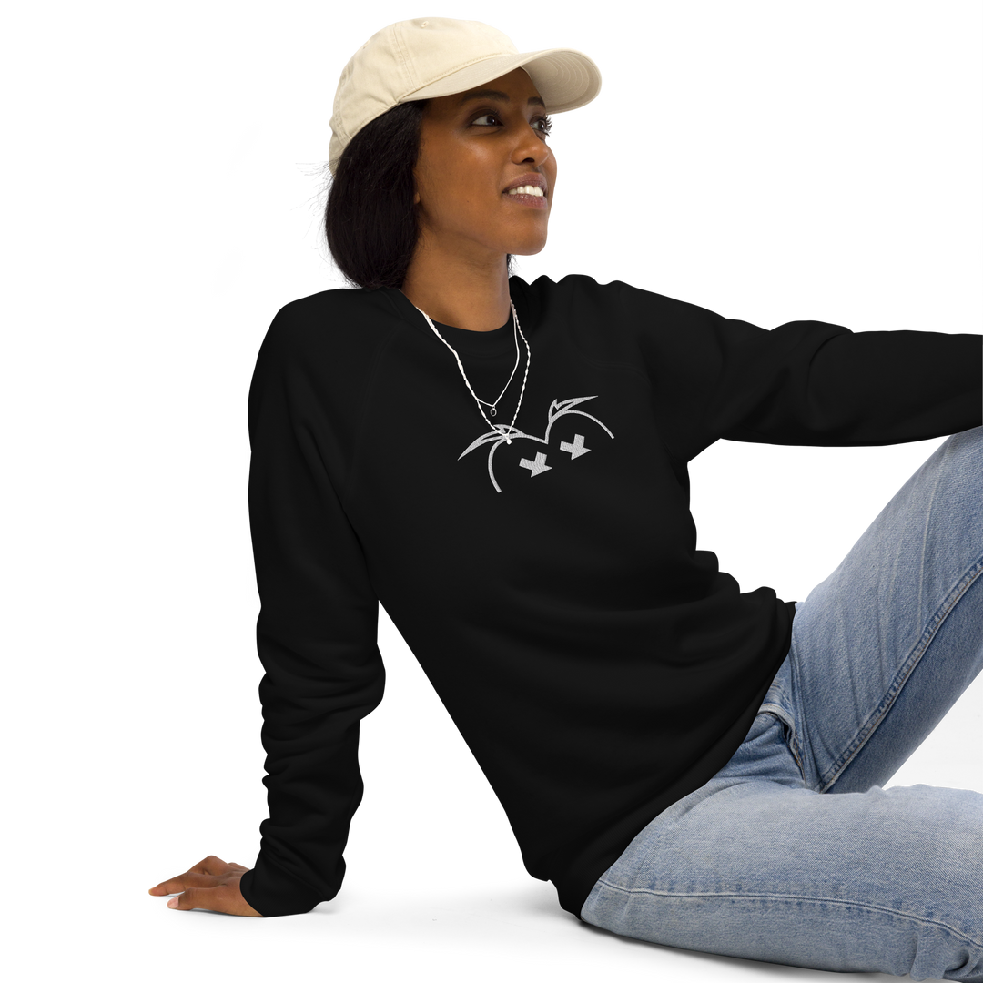 Felpa raglan in tessuto organico unisex GUFETTO OCCHI BIANCHI - Gufetto Brand 