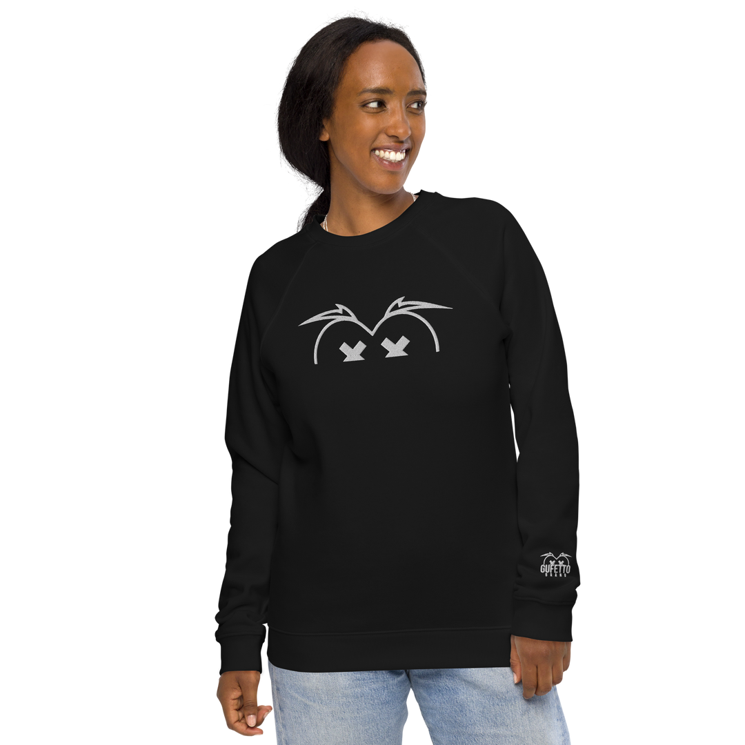 Felpa raglan in tessuto organico unisex GUFETTO OCCHI BIANCHI - Gufetto Brand 
