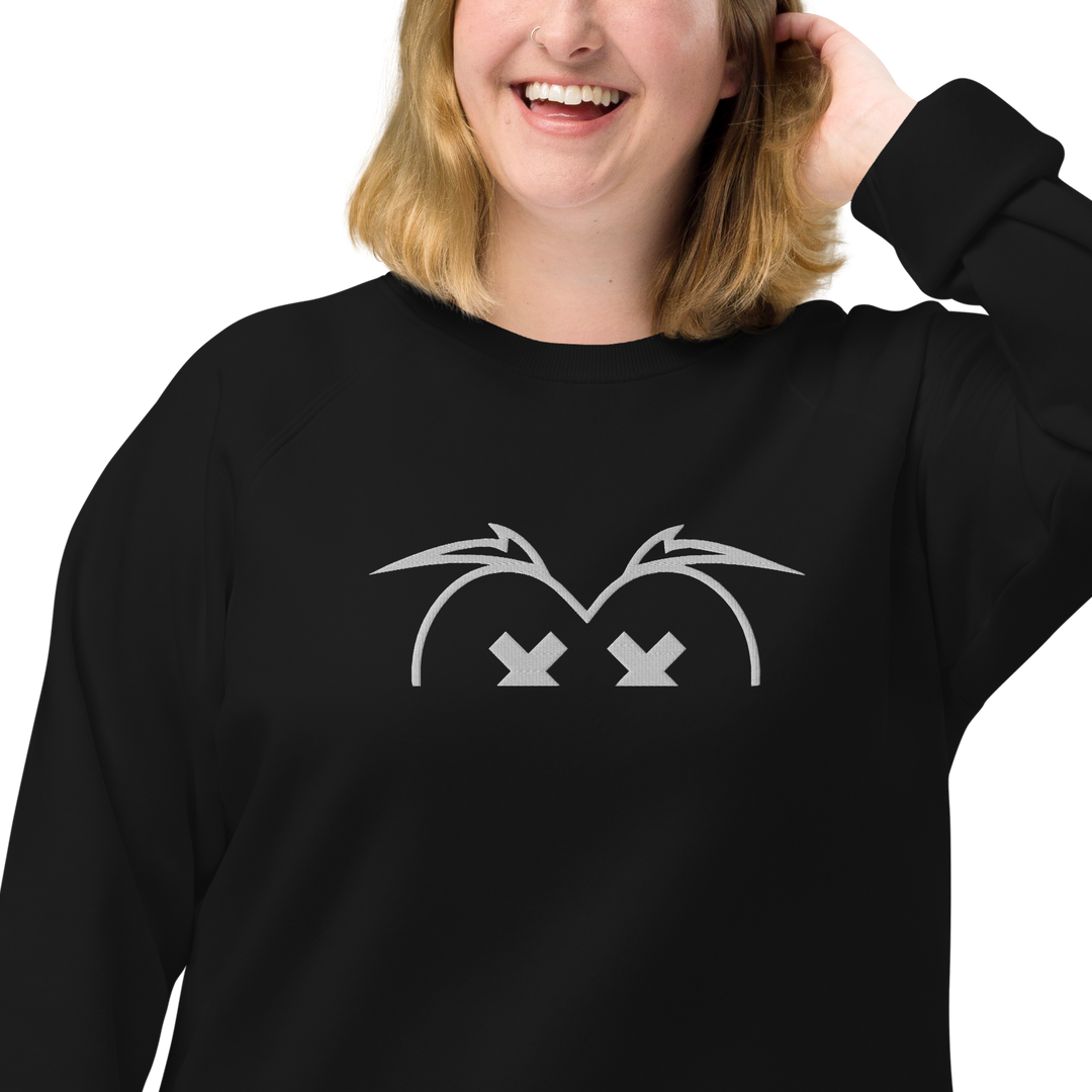 Felpa raglan in tessuto organico unisex GUFETTO OCCHI BIANCHI - Gufetto Brand 