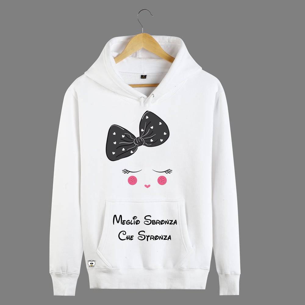 Felpa Donna  Bianca Meglio Sbronza - Gufetto Brand 