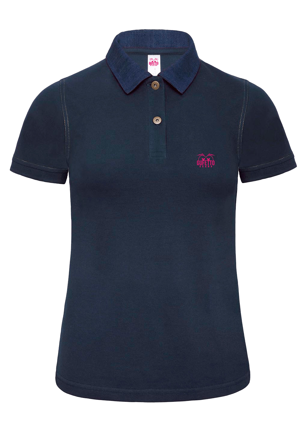 Polo Donna Dnm Blu Logo Fucsia Ricamato - Gufetto Brand 