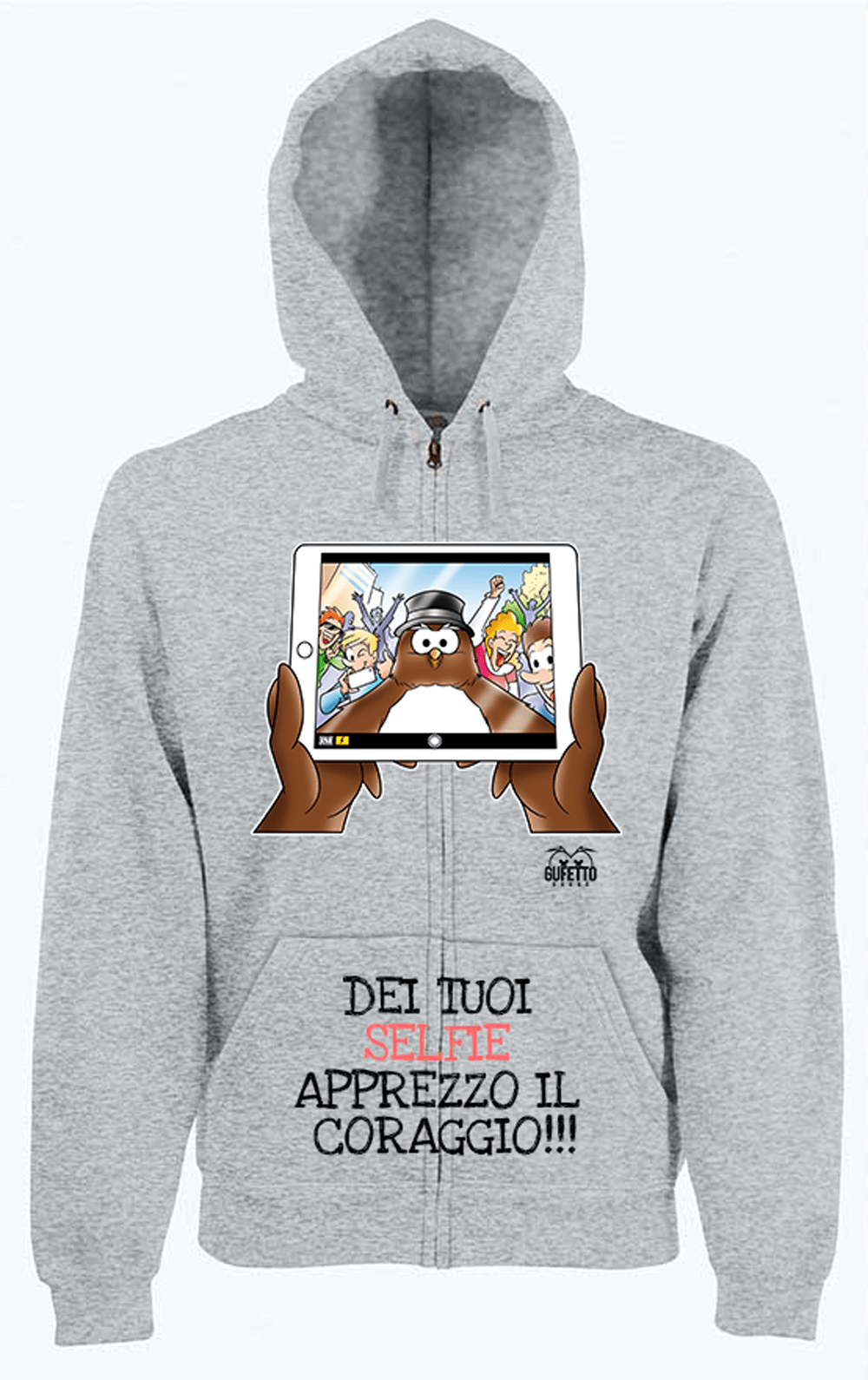 Felpa Zip Grigia Uomo SELFIE - Gufetto Brand 