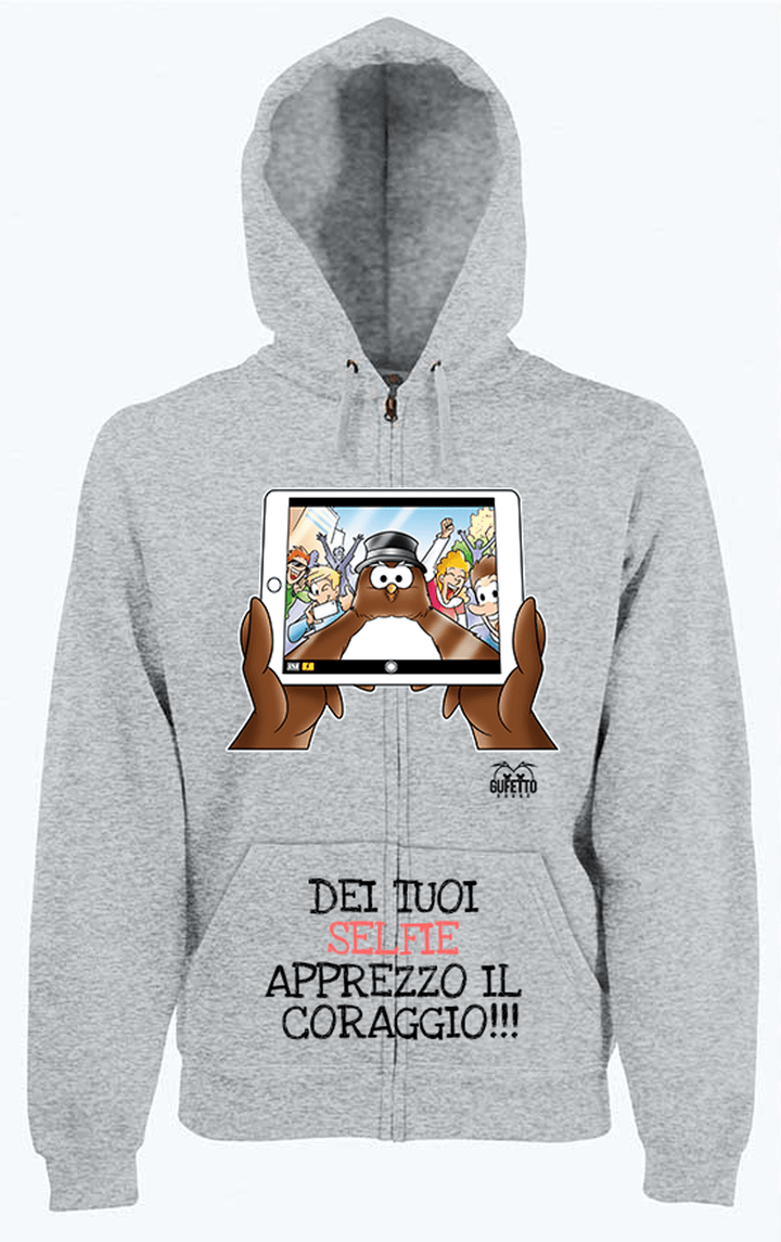 Felpa Zip Grigia Uomo SELFIE - Gufetto Brand 