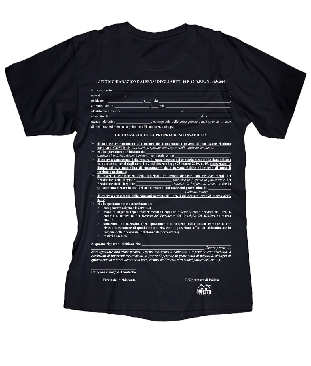 T-shirt Uomo Autocertificazione  Outlet - Gufetto Brand 