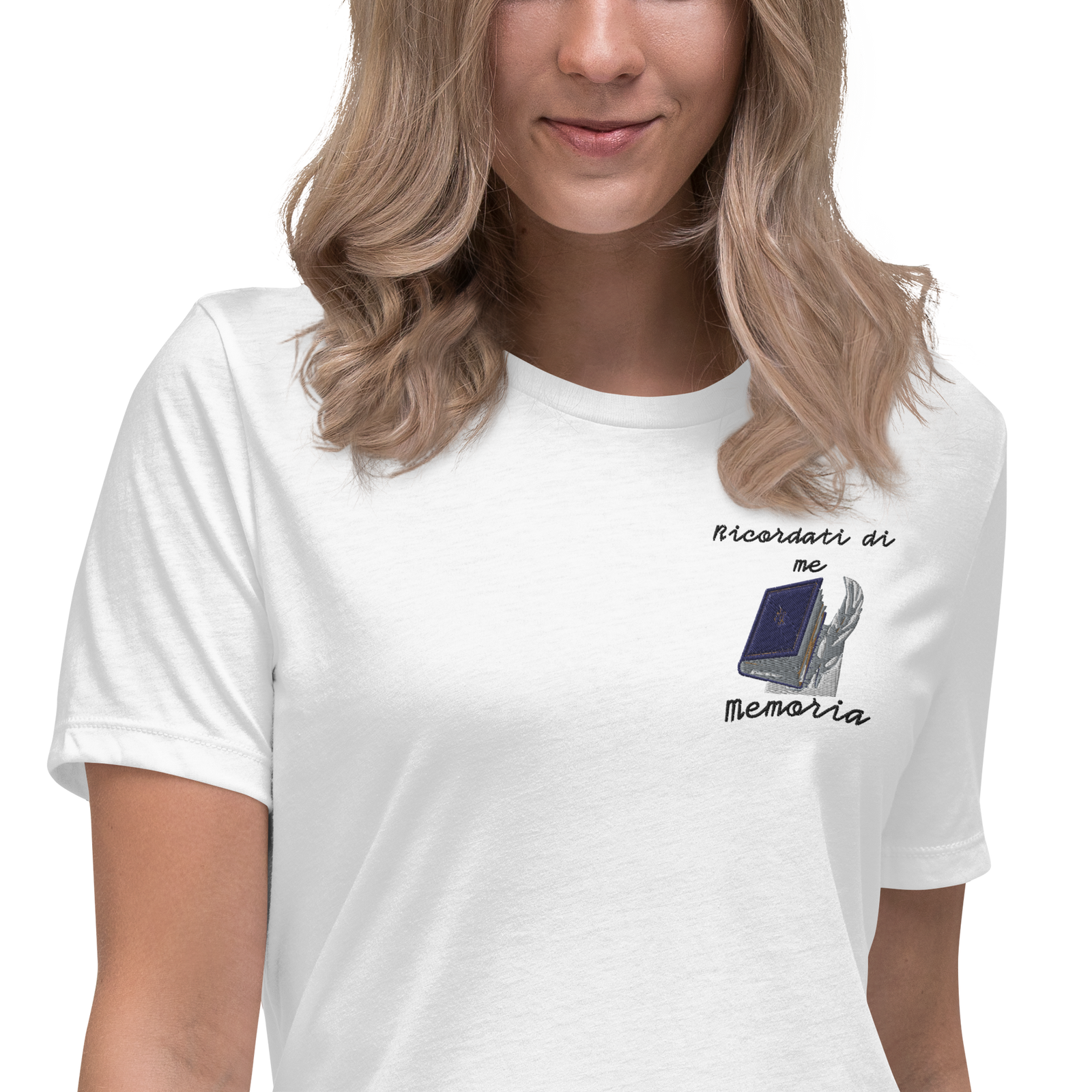 T-shirt Ricamata Donna Ricordati di Me Libro e Penna - Gufetto Brand 