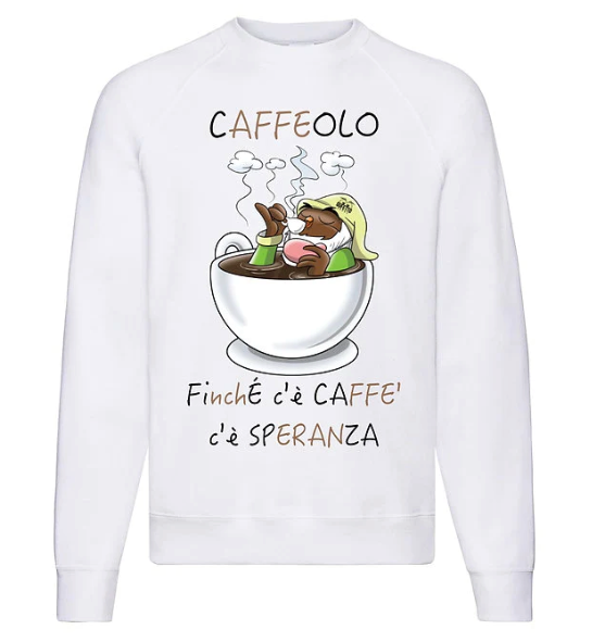Felpa senza cappuccio Bianca Uomo Caffeolo Outlet - Gufetto Brand 