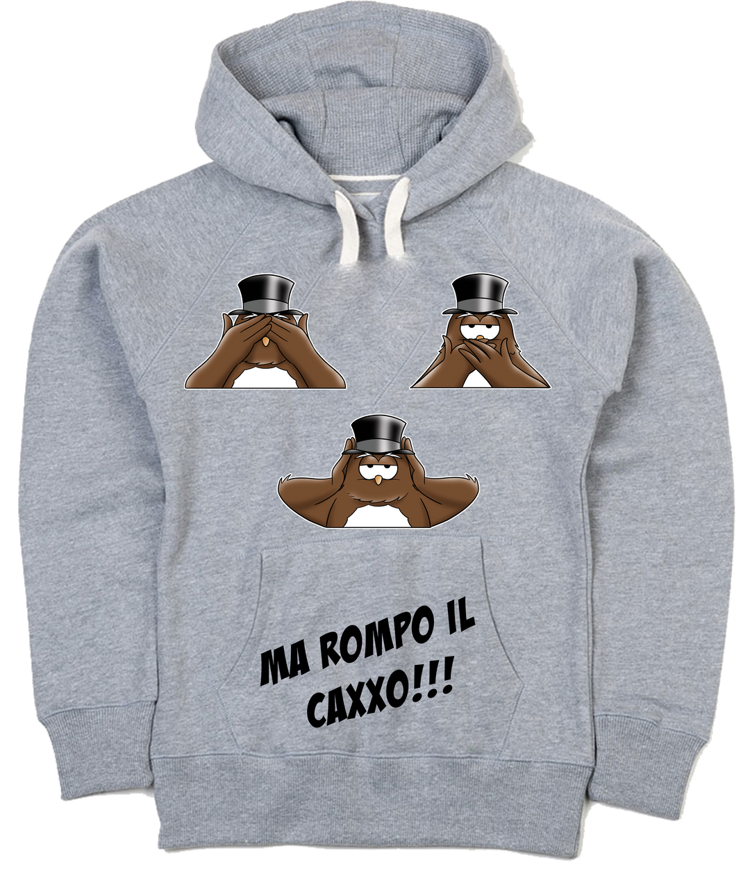 Felpa Uomo Grigia Non Vedo Non Sento Non Parlo - Gufetto Brand 