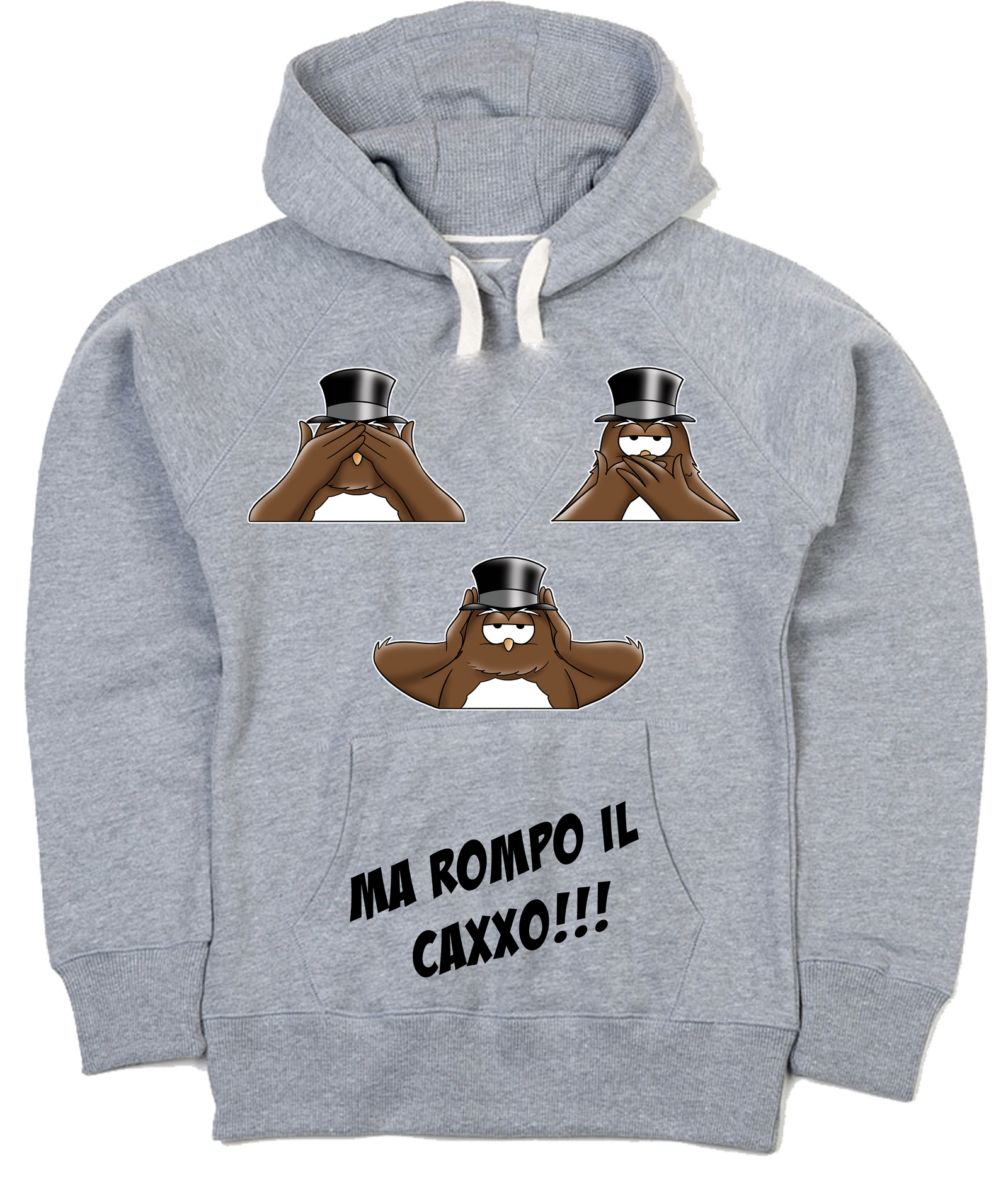 Felpa Uomo Grigia Non Vedo Non Sento Non Parlo - Gufetto Brand 