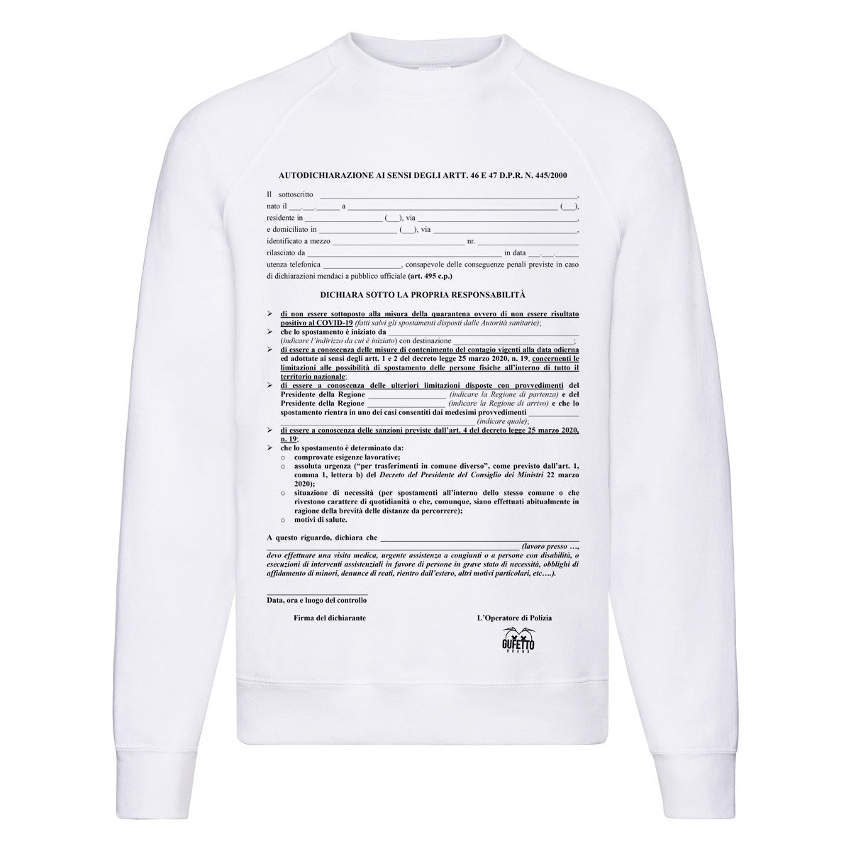 Felpa Classic  Uomo Donna Autocertificazione ( A019 ) - Gufetto Brand 