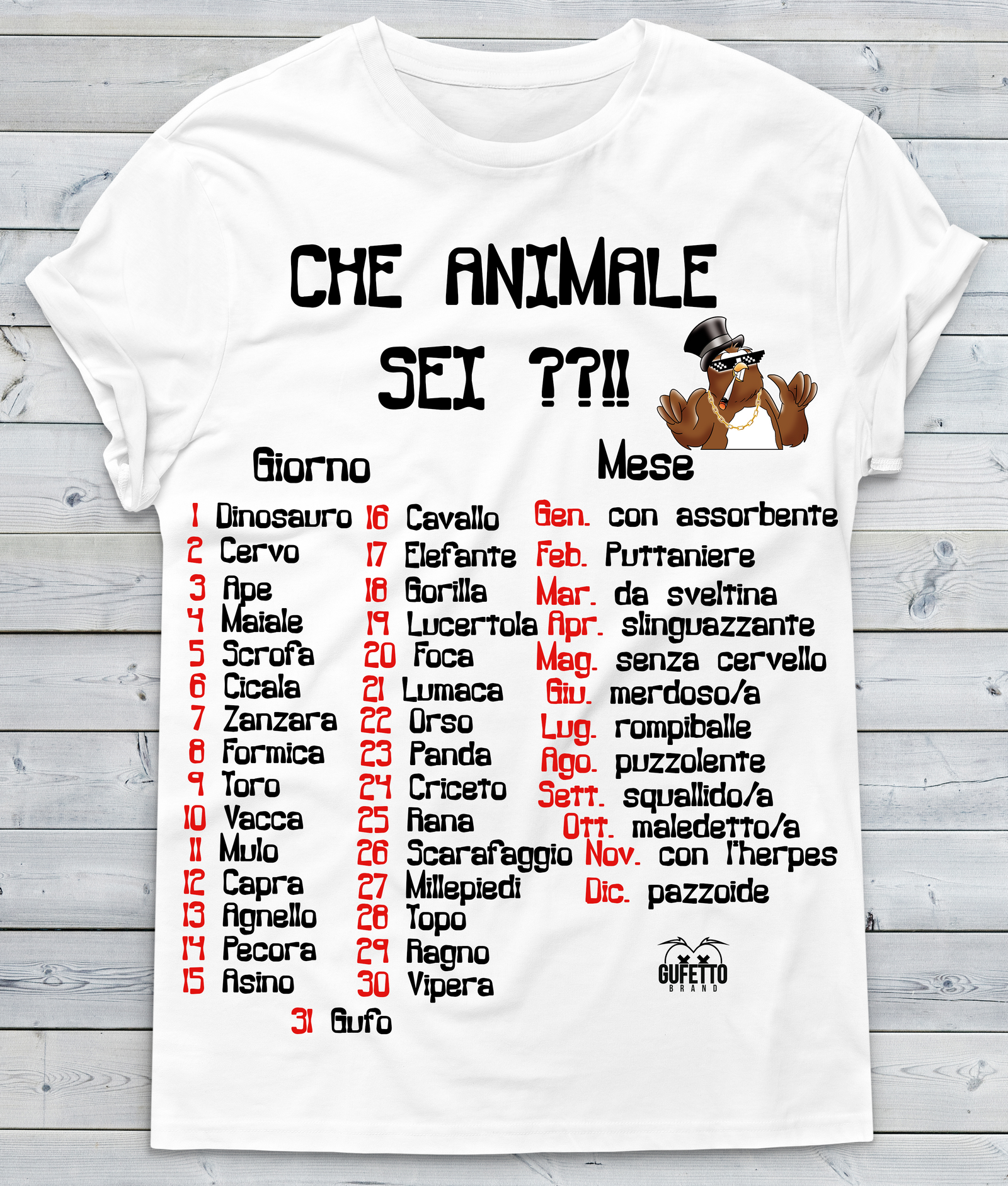 T-shirt Uomo Che animale sei ??!! - Gufetto Brand 