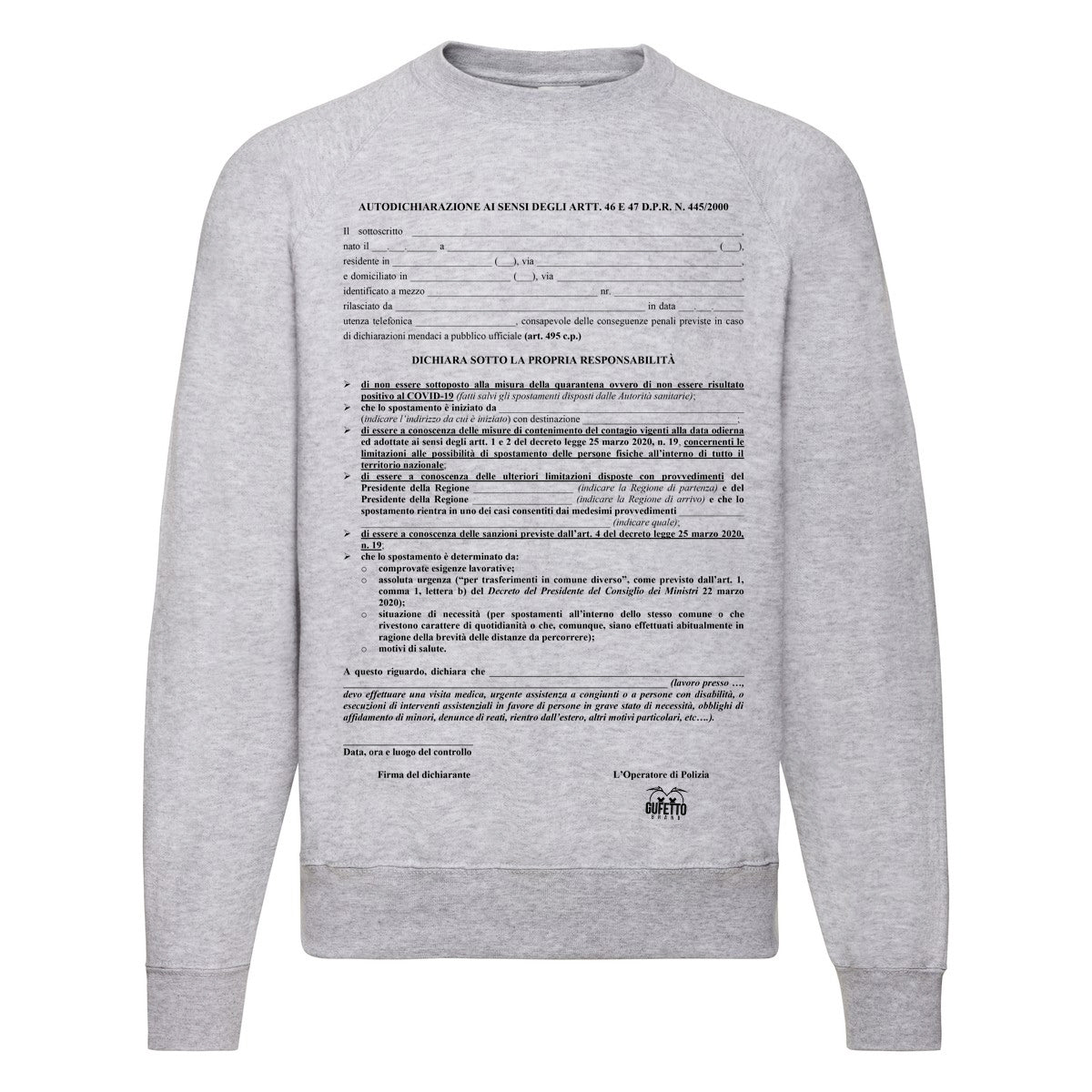 Felpa Classic  Uomo Donna Autocertificazione ( A019 ) - Gufetto Brand 