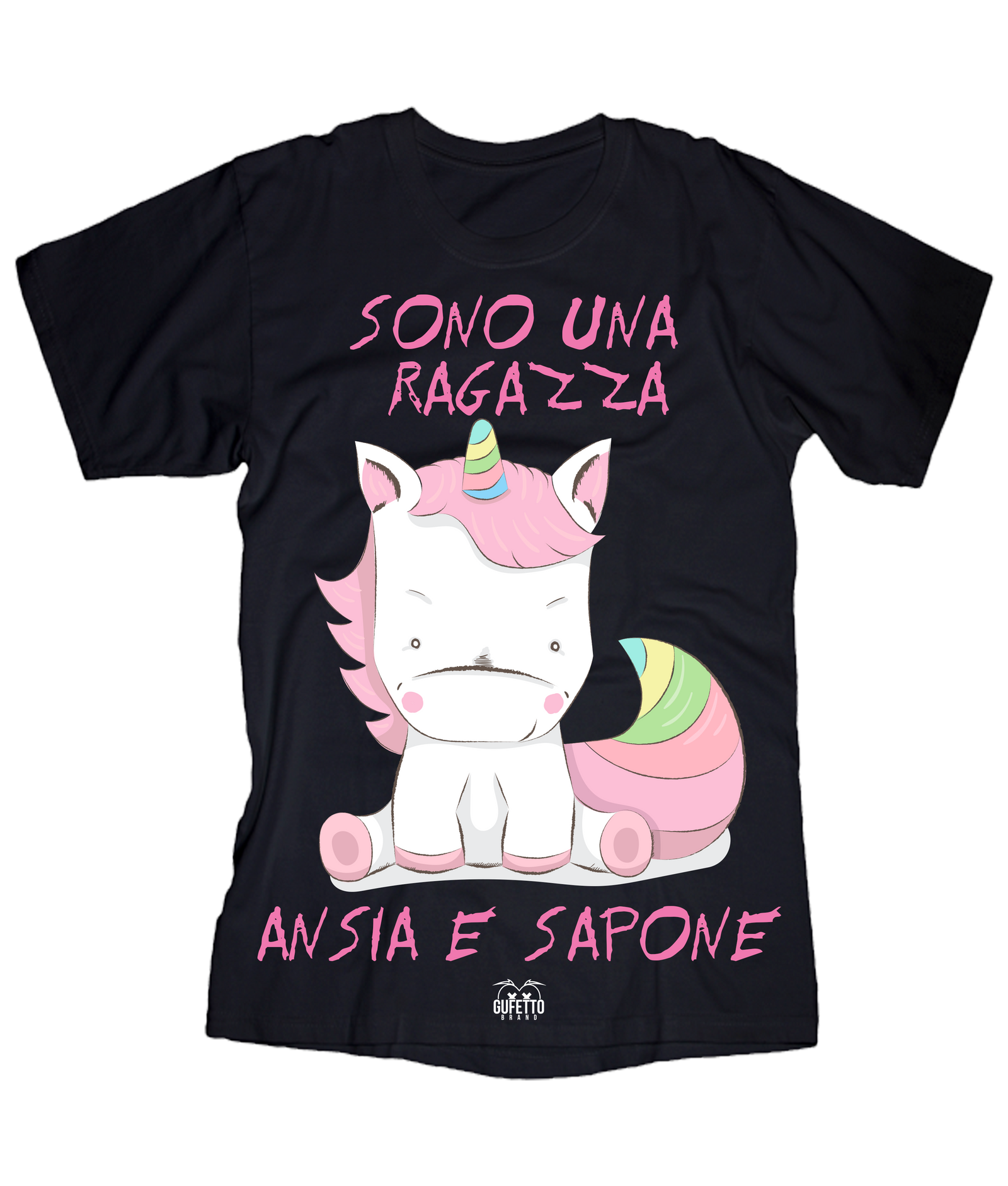 T-shirt Donna Sono una Ragazza Ansia e Sapone Unicorn - Gufetto Brand 