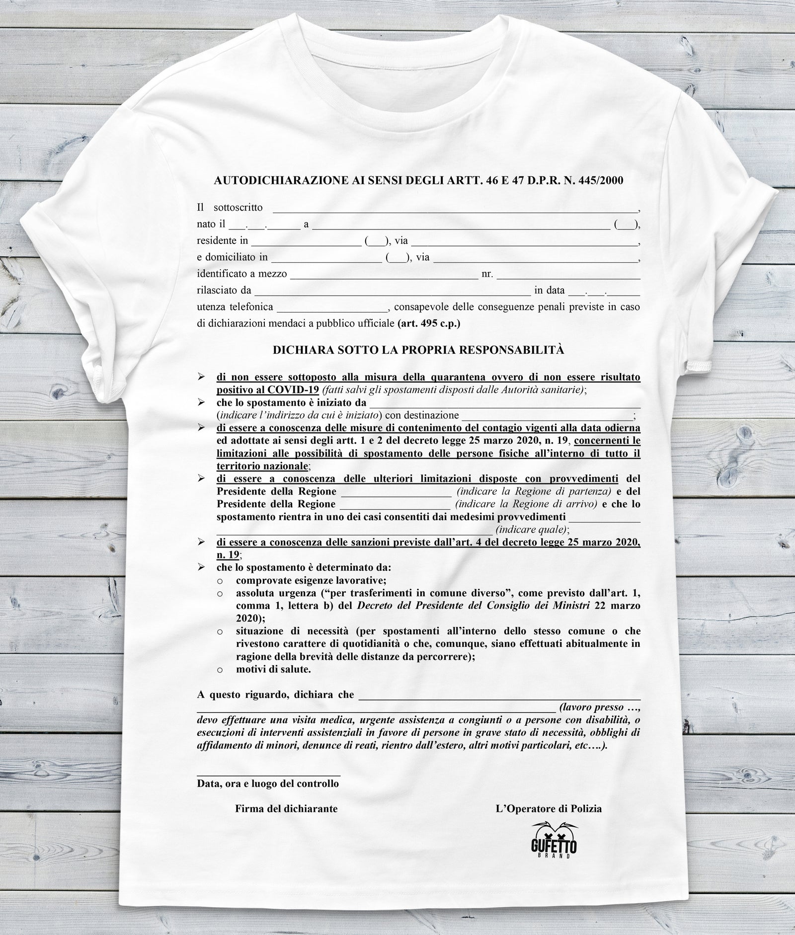 T-shirt Donna  Autocertificazione ( A019 ) - Gufetto Brand 