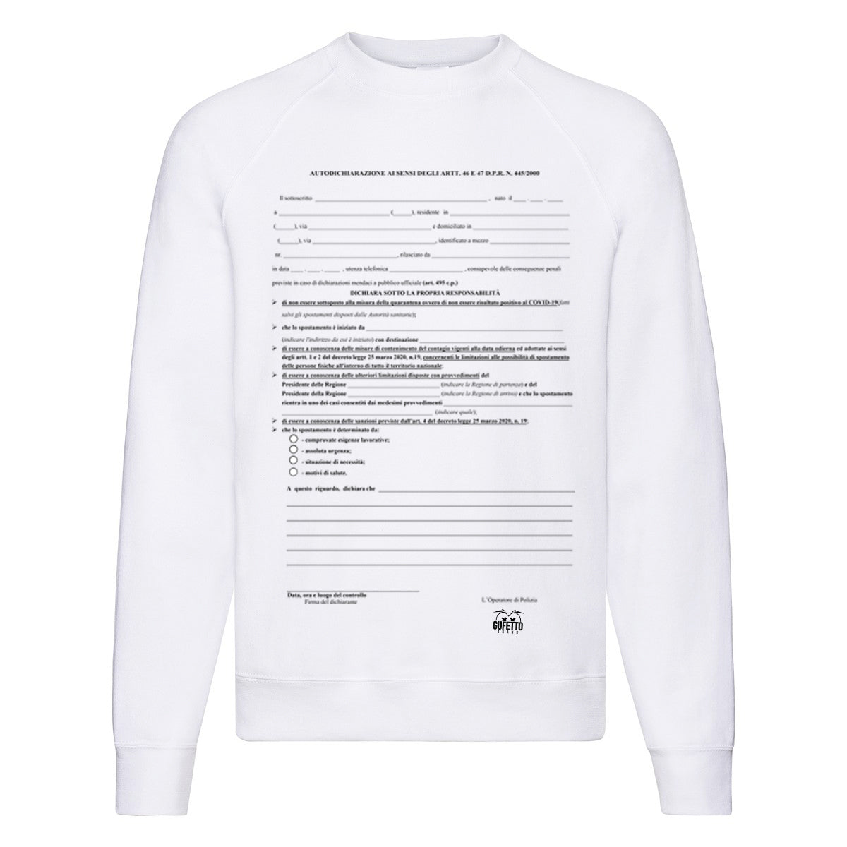Felpa Classic  Uomo Donna Autocertificazione 4 Maggio ( O4901 ) - Gufetto Brand 