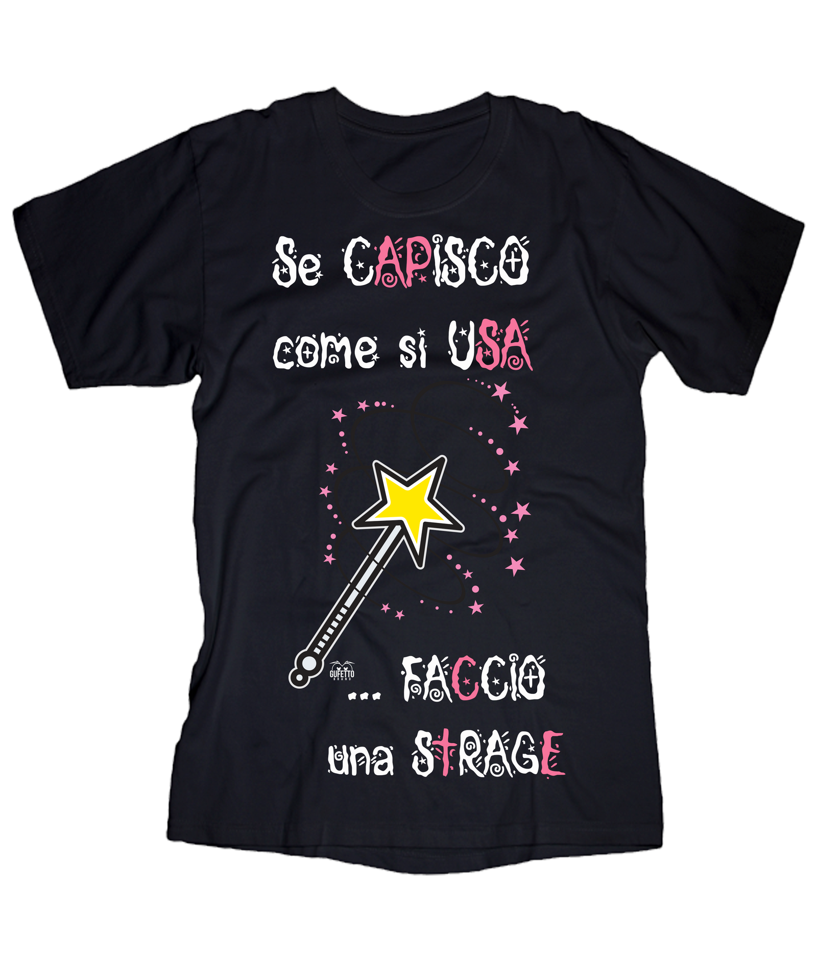 T-shirt Donna Magic Wand scritta rosa - Gufetto Brand 