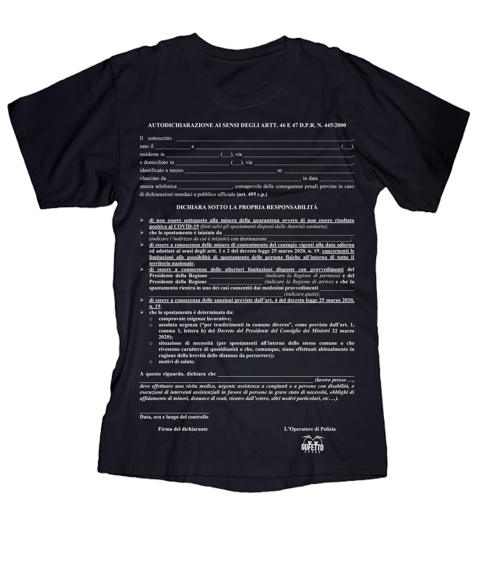 T-shirt Donna  Autocertificazione ( A019 ) - Gufetto Brand 