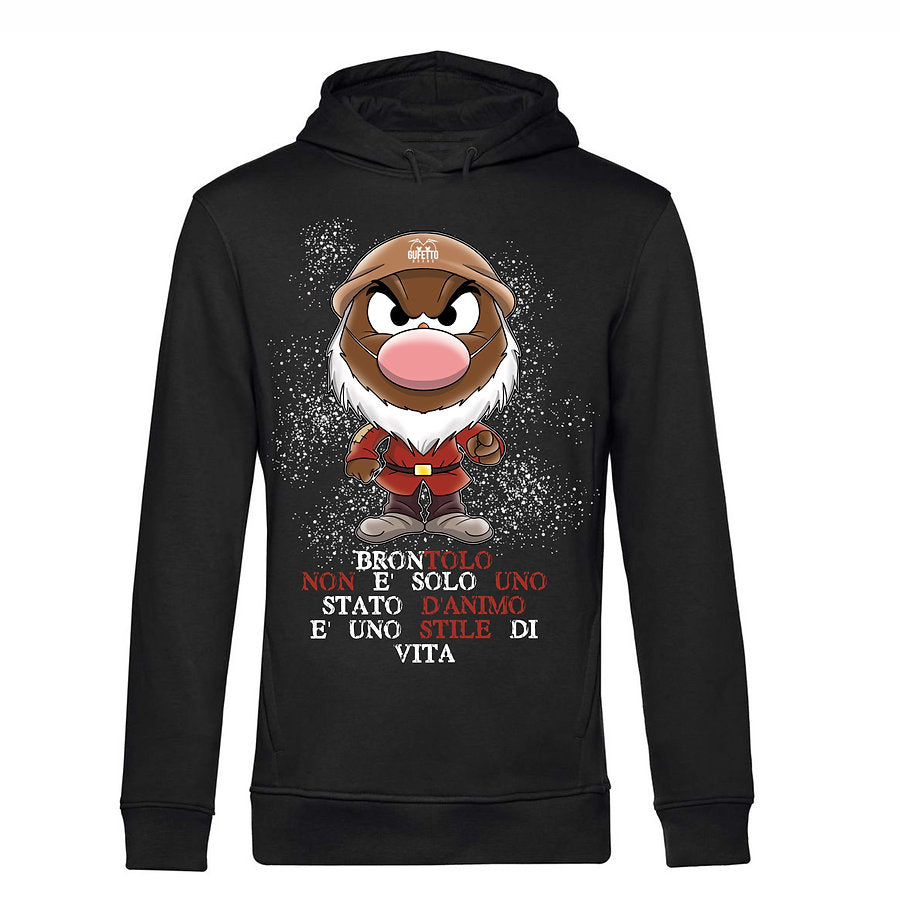 Felpa Cappuccio Brontolo Face Nera Uomo Outlet - Gufetto Brand 