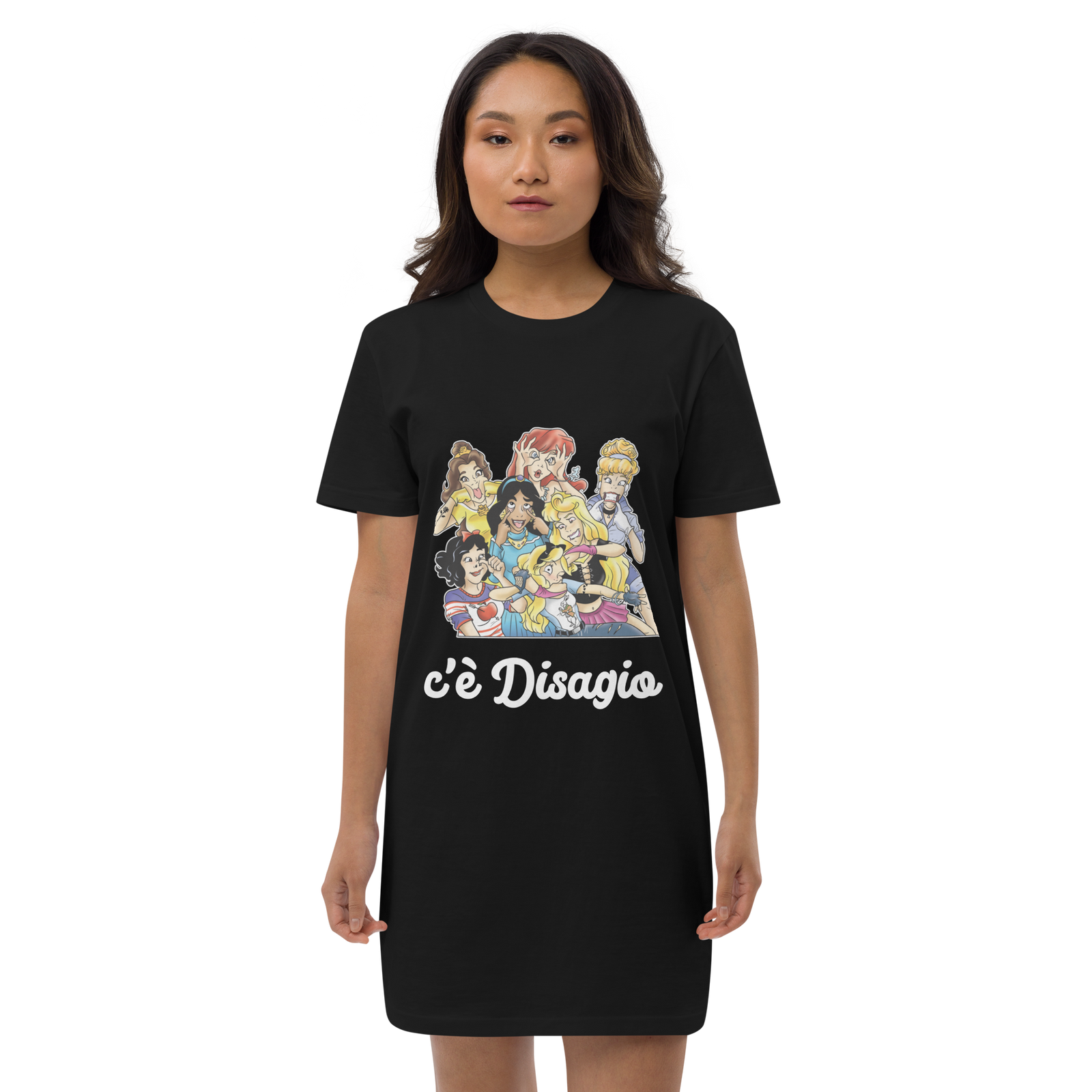 Vestito t-shirt in cotone organico Lungo Donna Principesse 2.0 - Gufetto Brand 